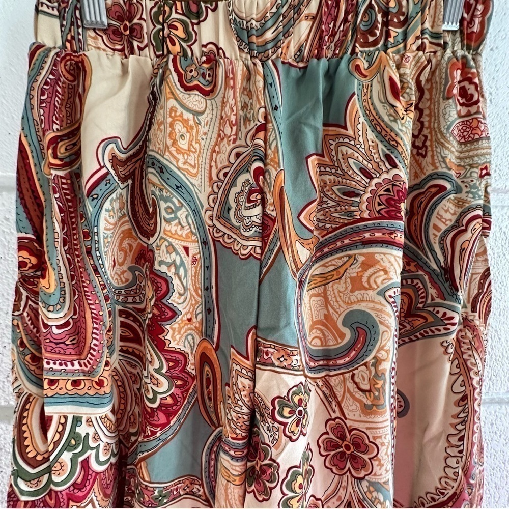 Wide Leg Pants Boho Chic Vintage Paisley Loose Fit Elegant Large Lightweight NEW - Picture 5 of 15
